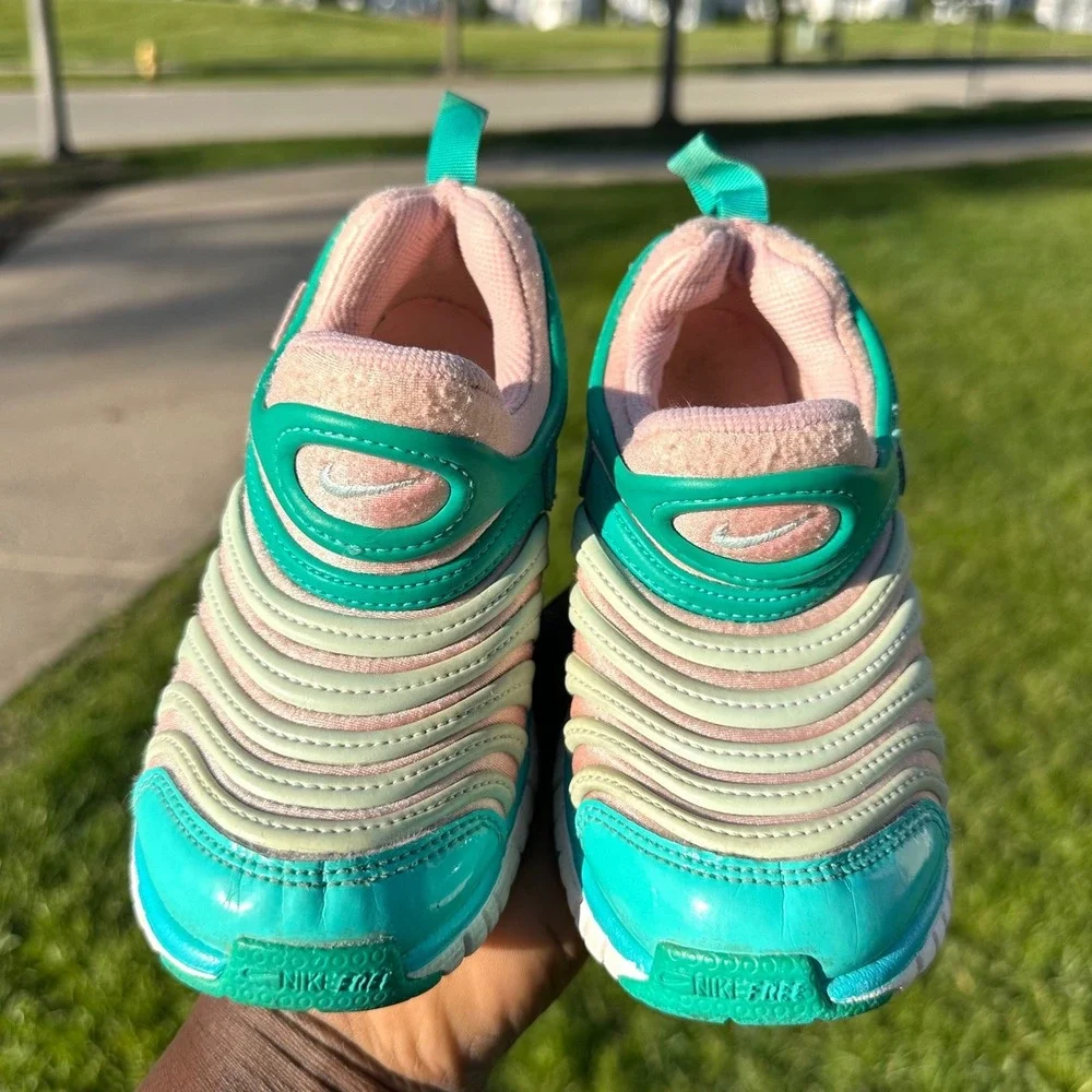 Nike Dynamo Free Kids‎ Slip On Sneakers Toddler Girl Size 11 Teal And Pink